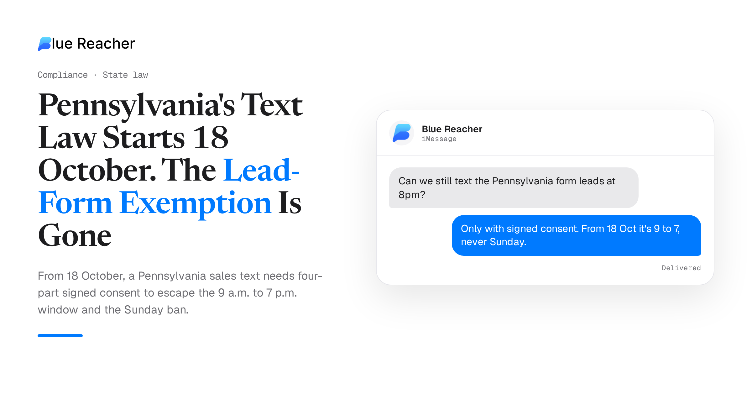 Pennsylvania's Text Law Starts 18 October. The Lead-Form Exemption Is Gone
